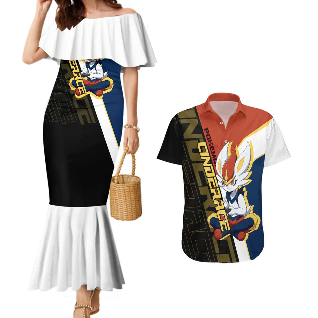Cinderace Poké Couples Matching Mermaid Dress and Hawaiian Shirt Dynamic Retro Anime Style
