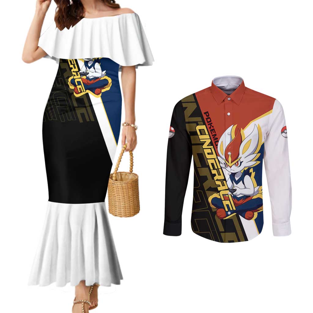 Cinderace Poké Couples Matching Mermaid Dress and Long Sleeve Button Shirt Dynamic Retro Anime Style