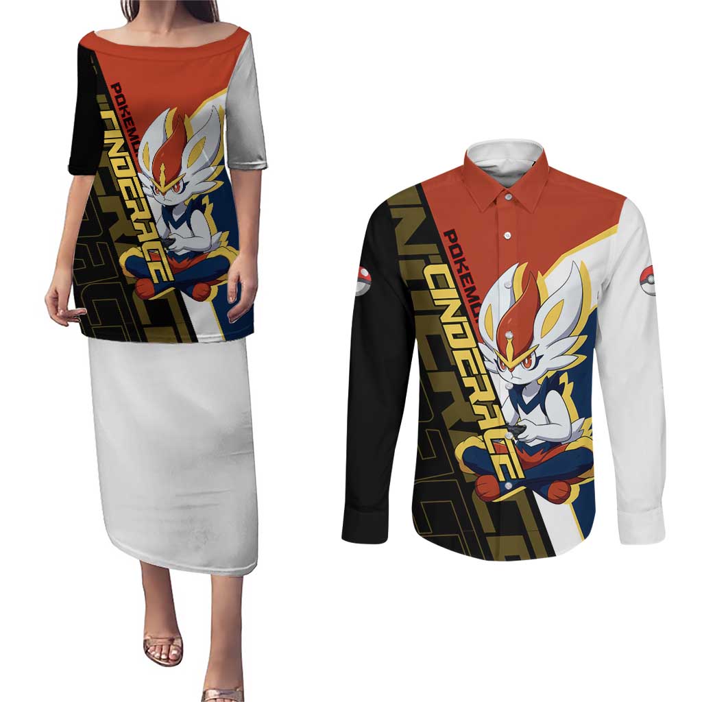Cinderace Poké Couples Matching Puletasi and Long Sleeve Button Shirt Dynamic Retro Anime Style