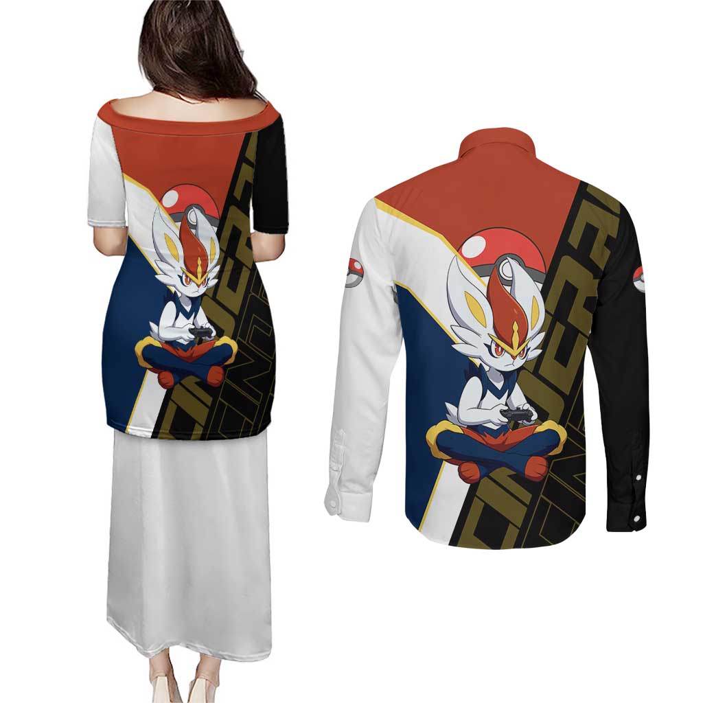 Cinderace Poké Couples Matching Puletasi and Long Sleeve Button Shirt Dynamic Retro Anime Style