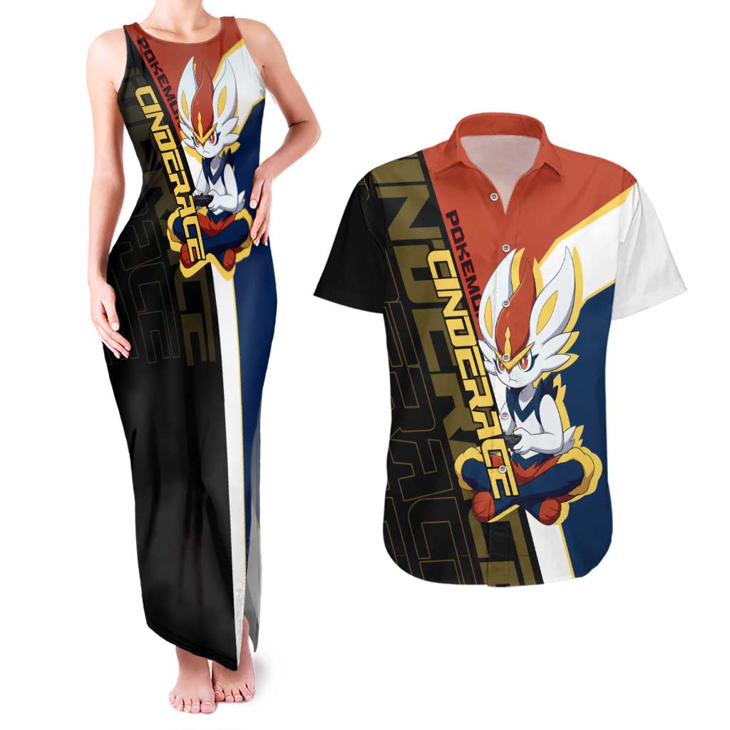 Cinderace Poké Couples Matching Tank Maxi Dress and Hawaiian Shirt Dynamic Retro Anime Style