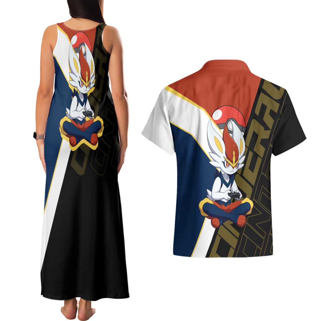 Cinderace Poké Couples Matching Tank Maxi Dress and Hawaiian Shirt Dynamic Retro Anime Style