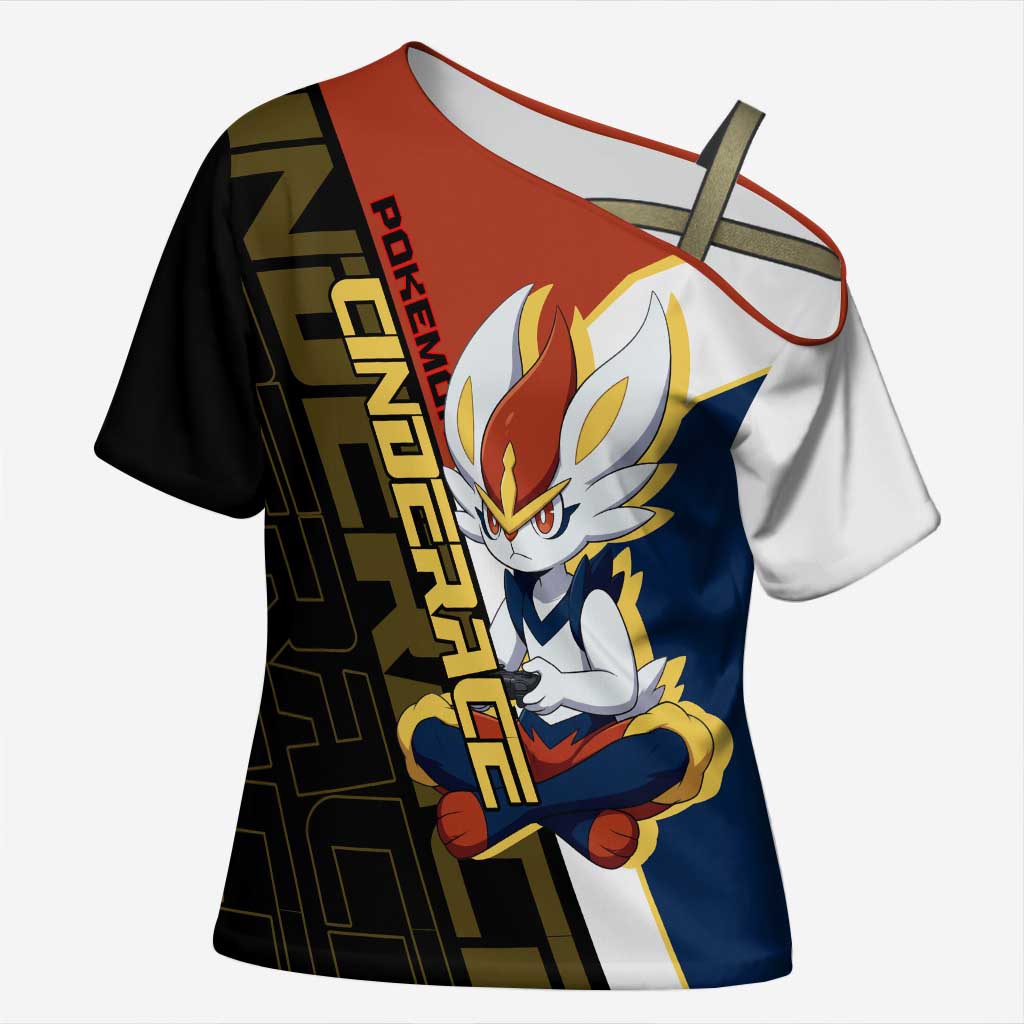 Cinderace Poké Cross Shoulder Shirt Dynamic Retro Anime Style