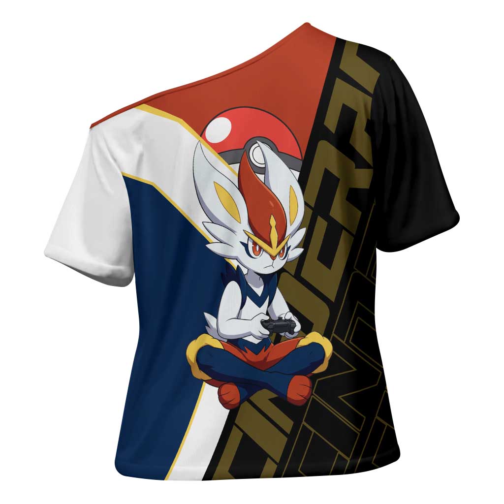 Cinderace Poké Cross Shoulder Shirt Dynamic Retro Anime Style