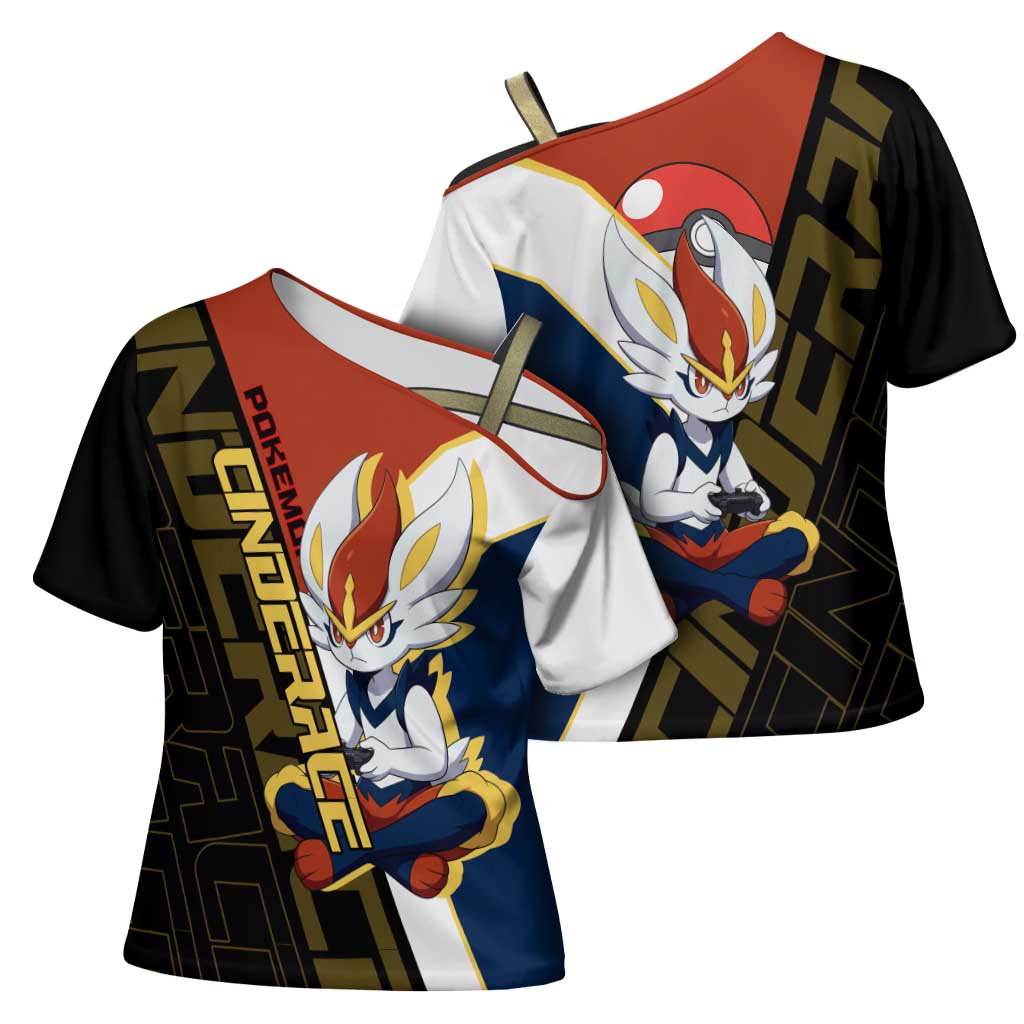Cinderace Poké Cross Shoulder Shirt Dynamic Retro Anime Style