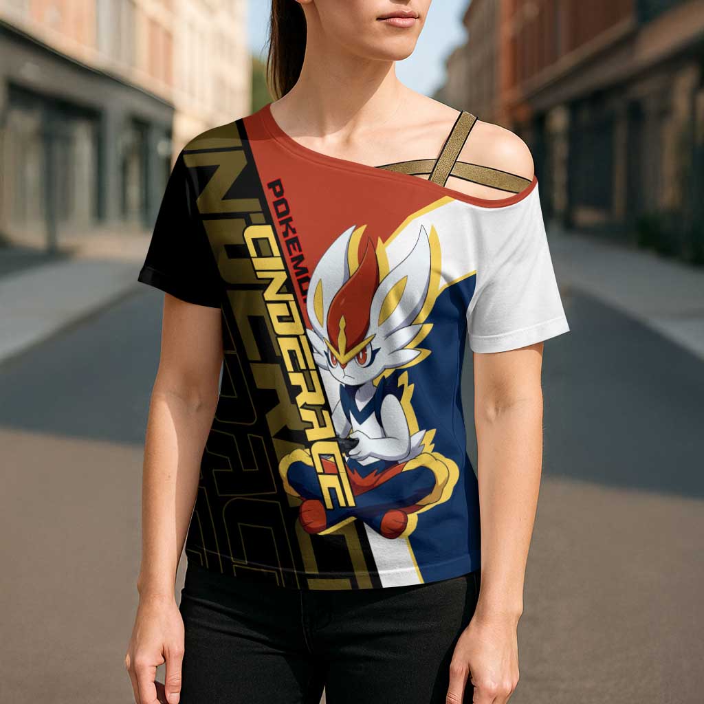 Cinderace Poké Cross Shoulder Shirt Dynamic Retro Anime Style