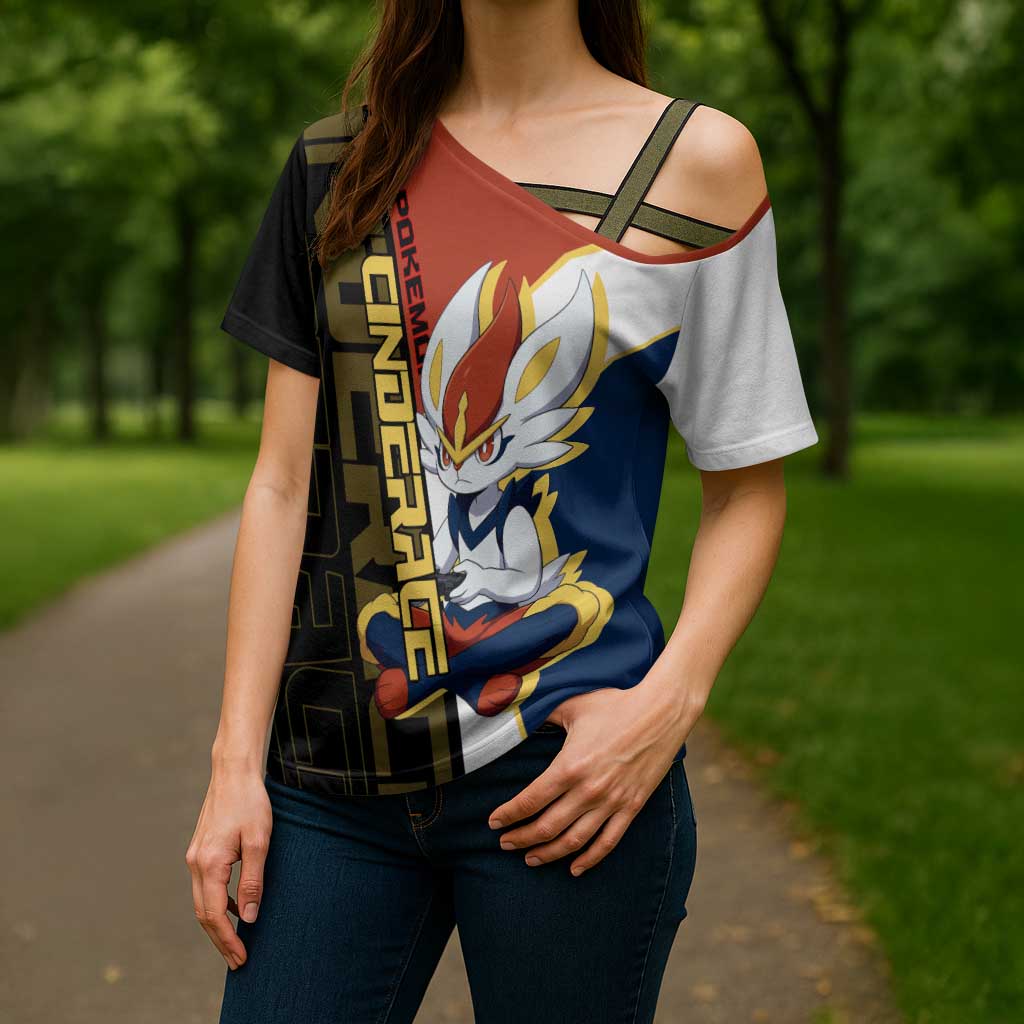 Cinderace Poké Cross Shoulder Shirt Dynamic Retro Anime Style