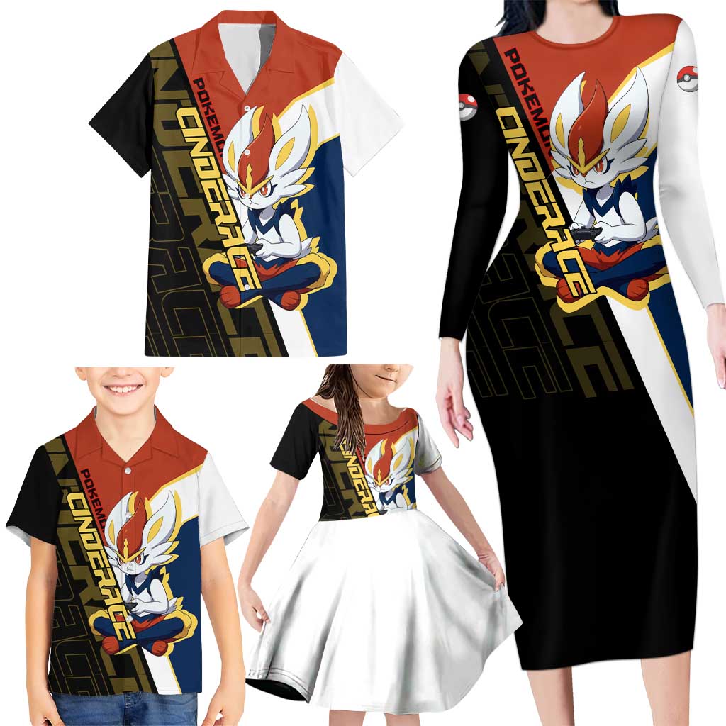Cinderace Poké Family Matching Long Sleeve Bodycon Dress and Hawaiian Shirt Dynamic Retro Anime Style