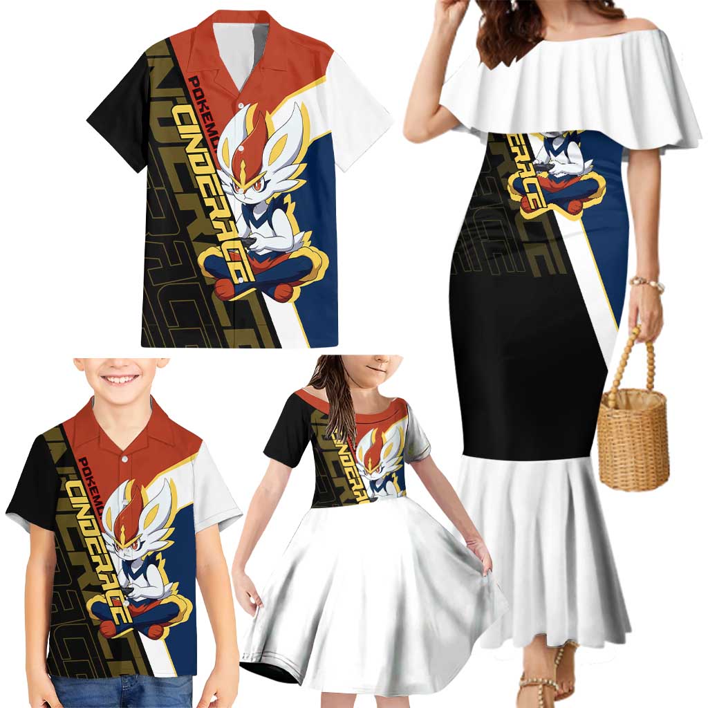 Cinderace Poké Family Matching Mermaid Dress and Hawaiian Shirt Dynamic Retro Anime Style