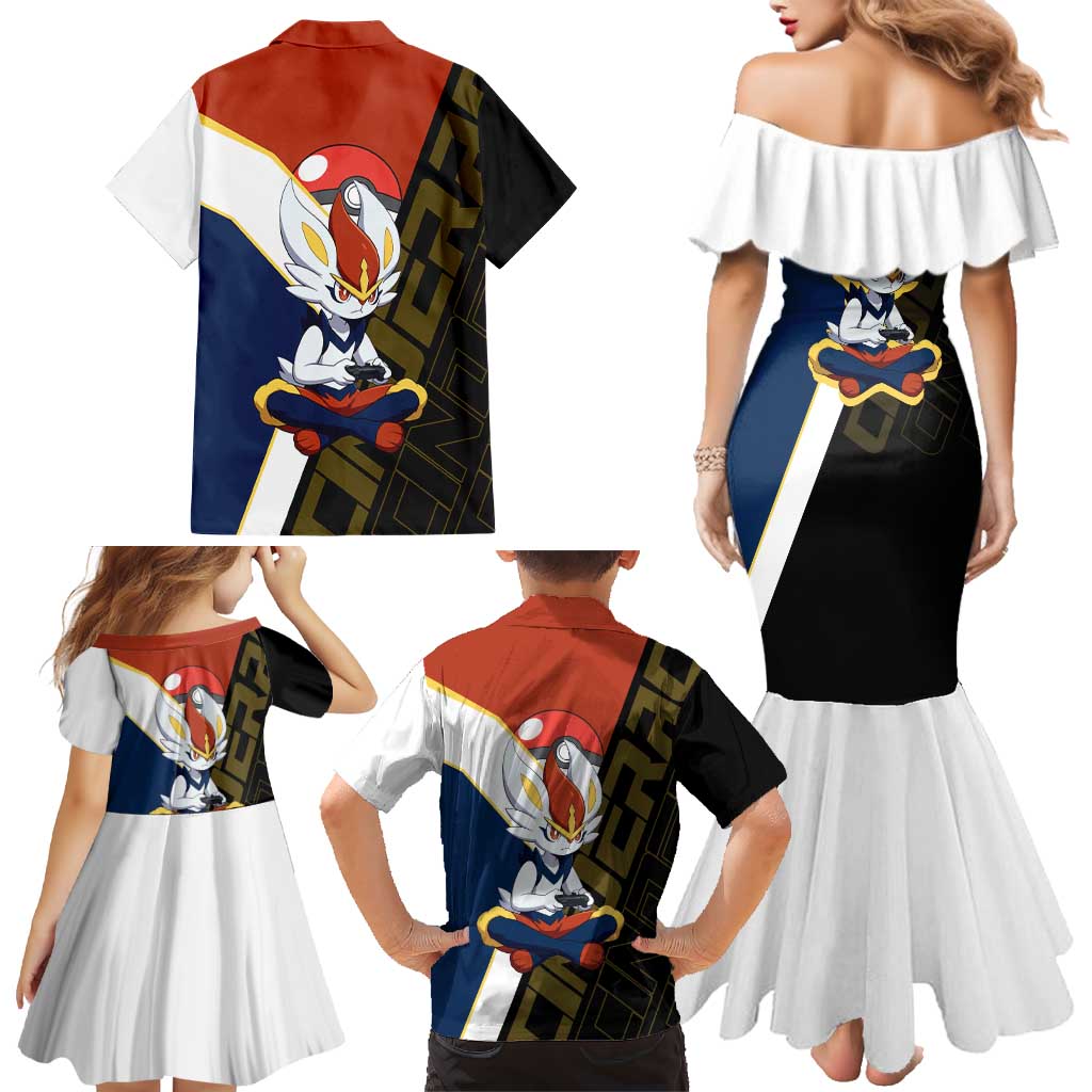 Cinderace Poké Family Matching Mermaid Dress and Hawaiian Shirt Dynamic Retro Anime Style