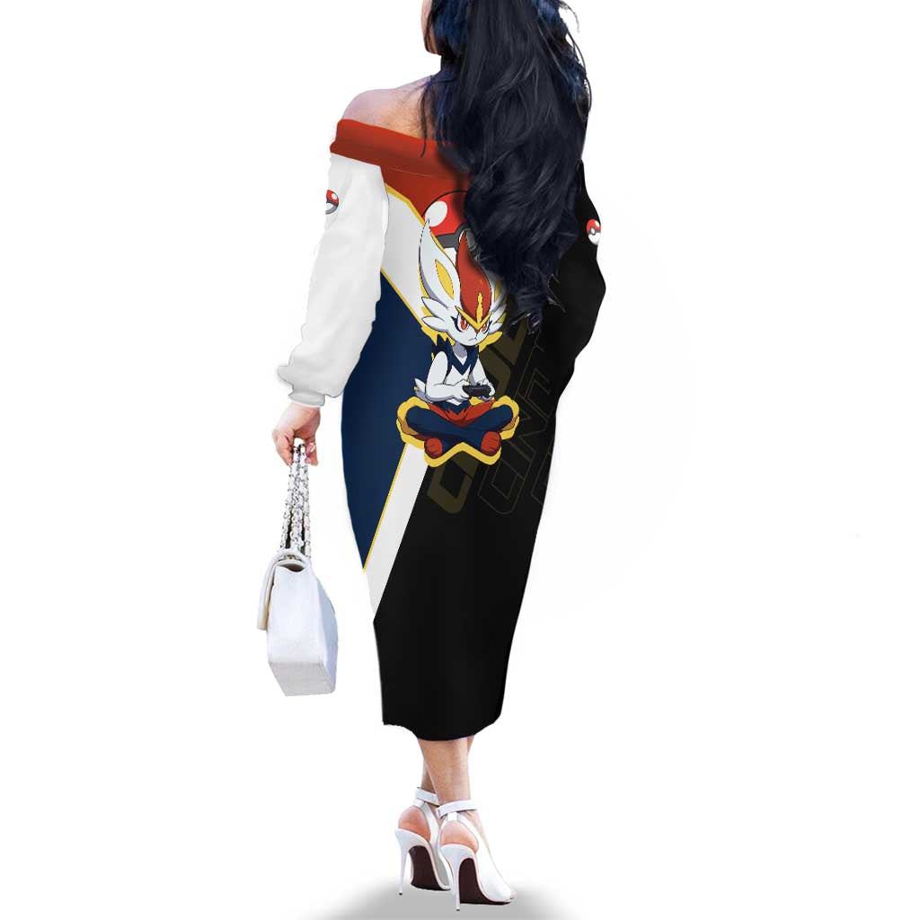 Cinderace Poké Family Matching Off The Shoulder Long Sleeve Dress and Hawaiian Shirt Dynamic Retro Anime Style
