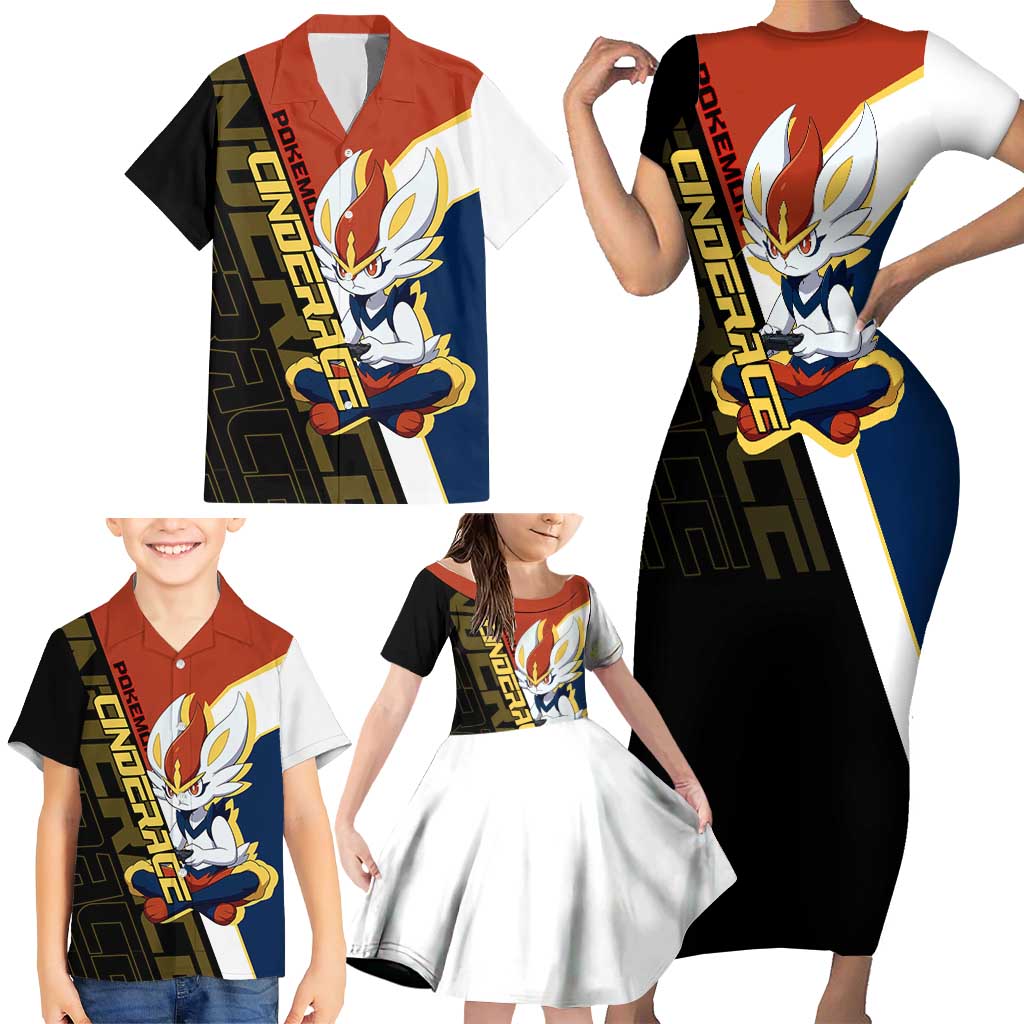Cinderace Poké Family Matching Short Sleeve Bodycon Dress and Hawaiian Shirt Dynamic Retro Anime Style