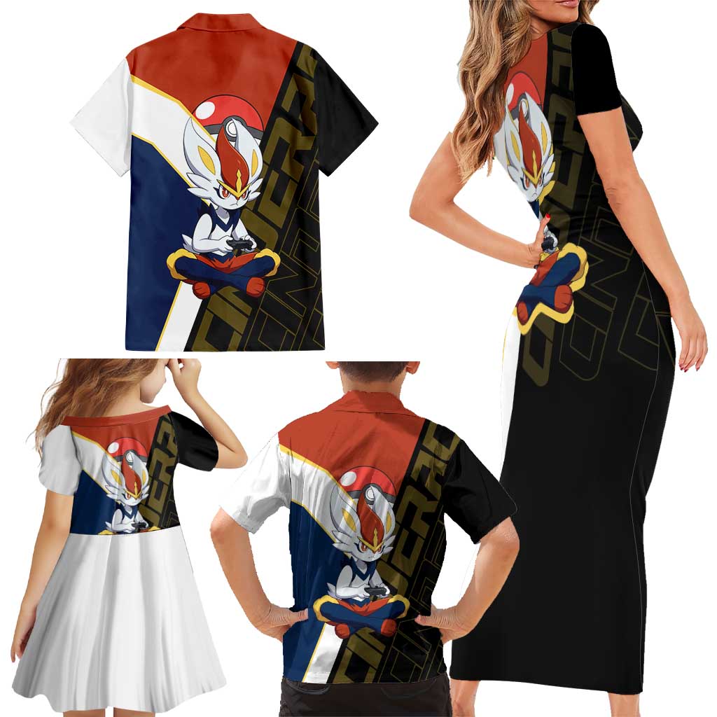 Cinderace Poké Family Matching Short Sleeve Bodycon Dress and Hawaiian Shirt Dynamic Retro Anime Style