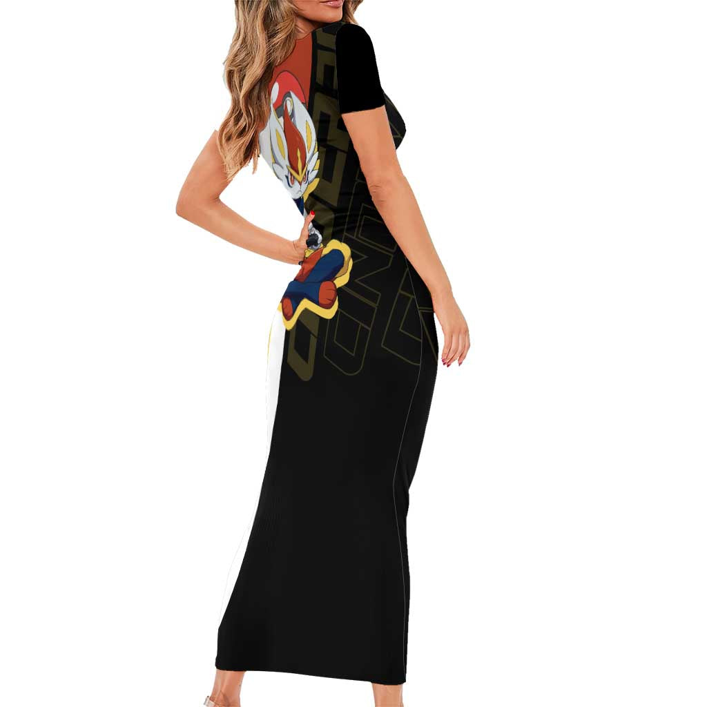 Cinderace Poké Family Matching Short Sleeve Bodycon Dress and Hawaiian Shirt Dynamic Retro Anime Style