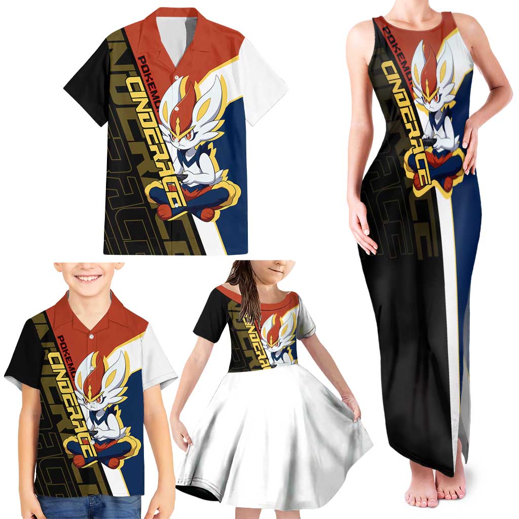 Cinderace Poké Family Matching Tank Maxi Dress and Hawaiian Shirt Dynamic Retro Anime Style
