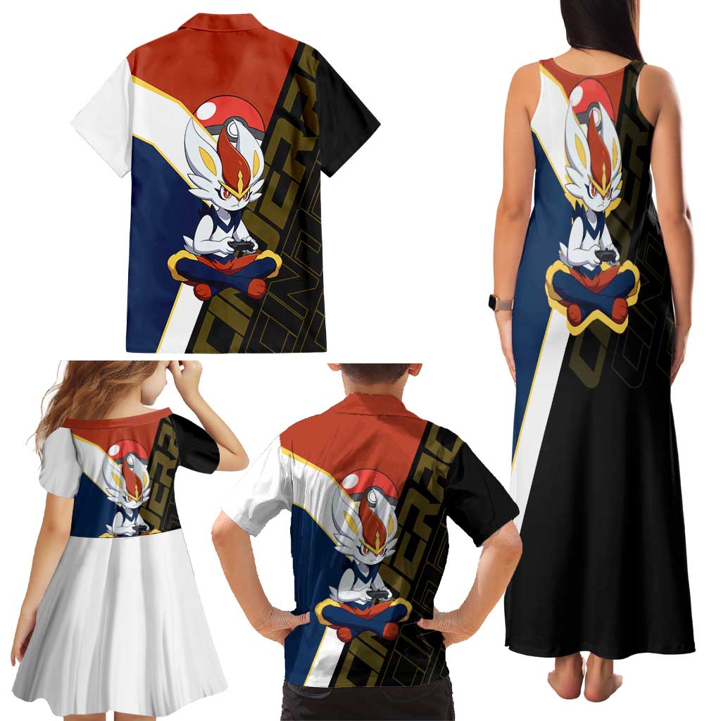Cinderace Poké Family Matching Tank Maxi Dress and Hawaiian Shirt Dynamic Retro Anime Style