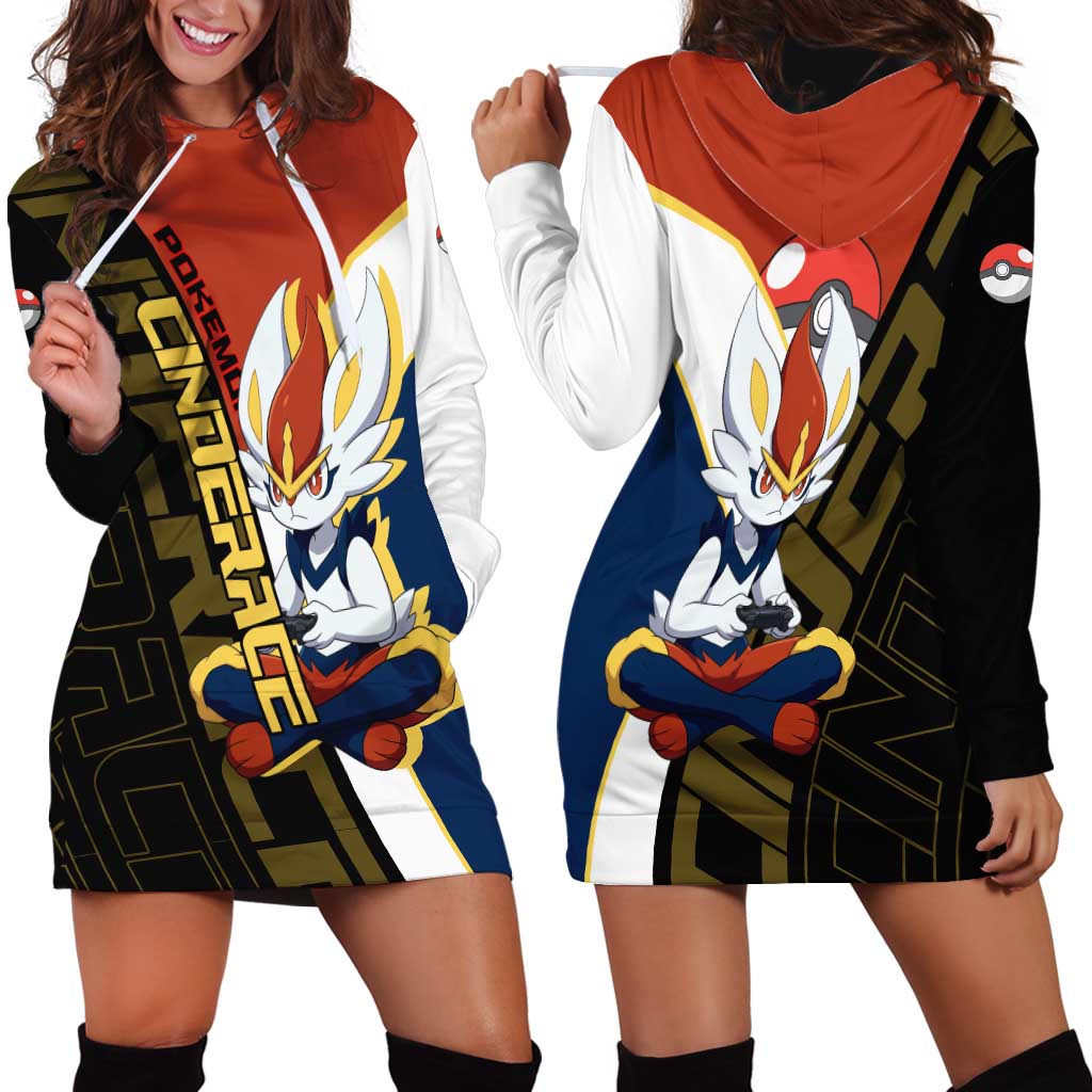 Cinderace Poké Hoodie Dress Dynamic Retro Anime Style
