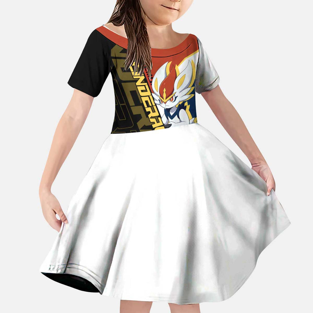 Cinderace Poké Kid Short Sleeve Dress Dynamic Retro Anime Style