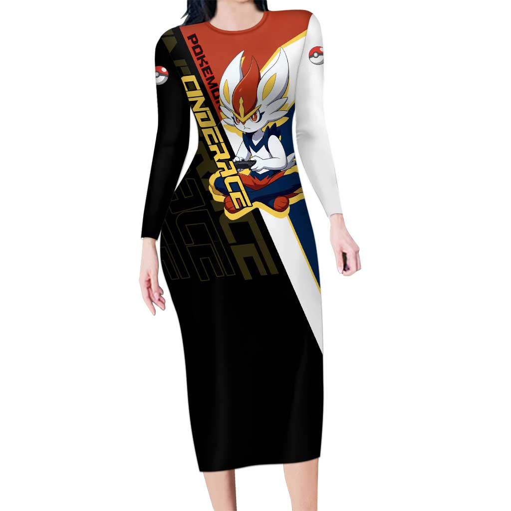 Cinderace Poké Long Sleeve Bodycon Dress Dynamic Retro Anime Style
