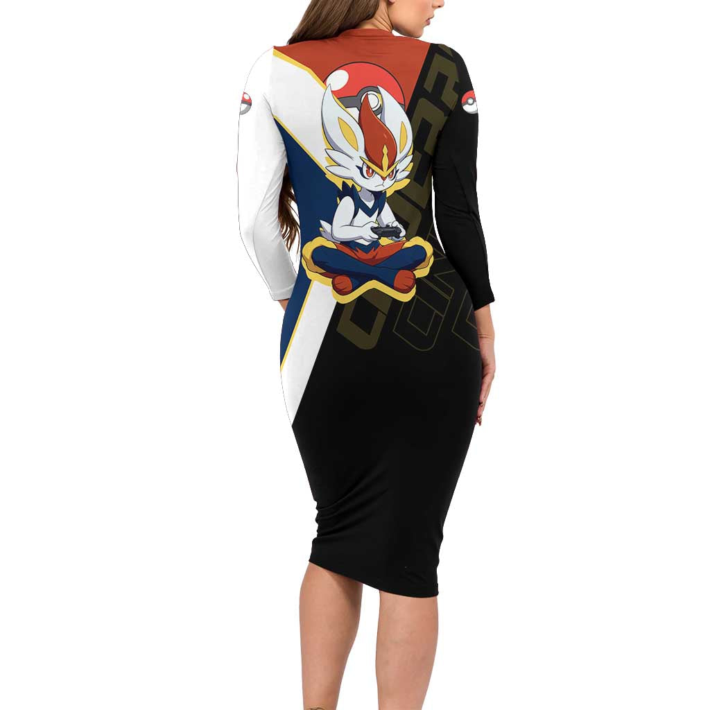 Cinderace Poké Long Sleeve Bodycon Dress Dynamic Retro Anime Style