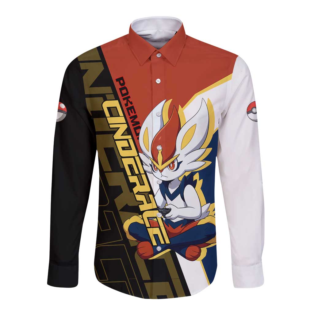 Cinderace Poké Long Sleeve Button Shirt Dynamic Retro Anime Style