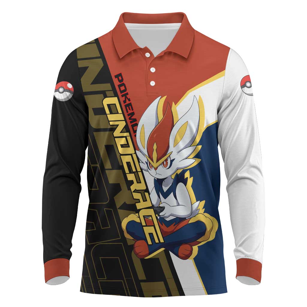 Cinderace Poké Long Sleeve Polo Shirt Dynamic Retro Anime Style