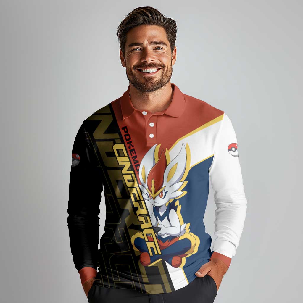 Cinderace Poké Long Sleeve Polo Shirt Dynamic Retro Anime Style