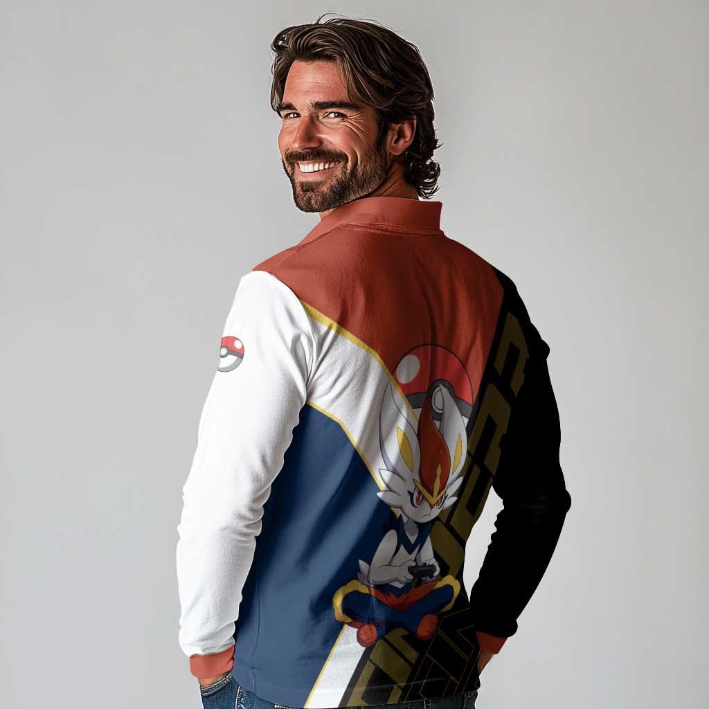 Cinderace Poké Long Sleeve Polo Shirt Dynamic Retro Anime Style