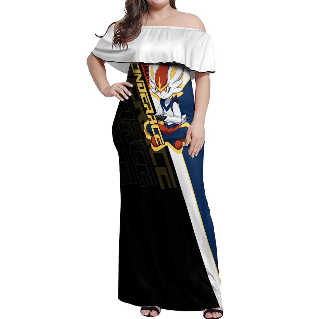 Cinderace Poké Off Shoulder Maxi Dress Dynamic Retro Anime Style