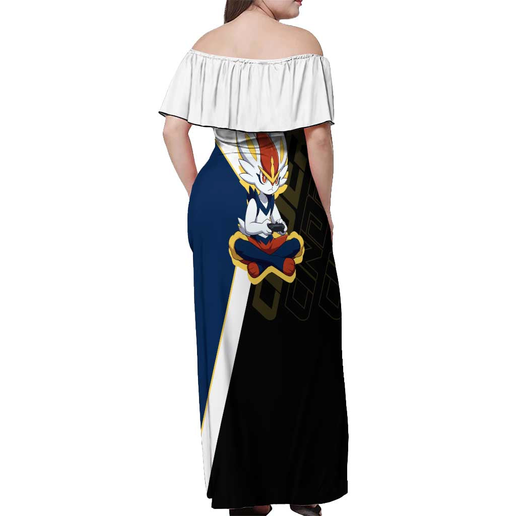 Cinderace Poké Off Shoulder Maxi Dress Dynamic Retro Anime Style