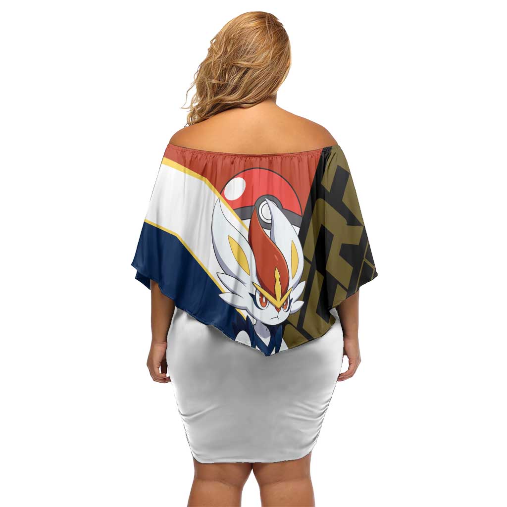 Cinderace Poké Off Shoulder Short Dress Dynamic Retro Anime Style