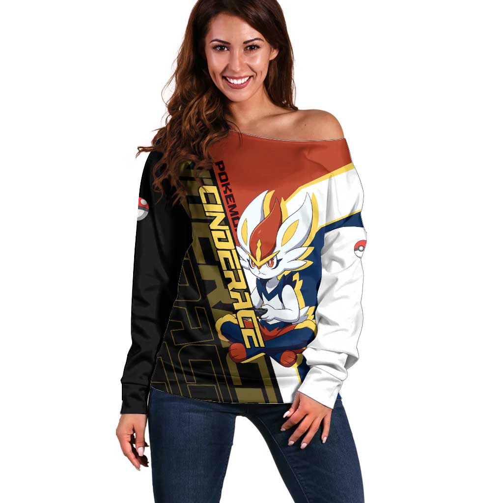 Cinderace Poké Off Shoulder Sweater Dynamic Retro Anime Style