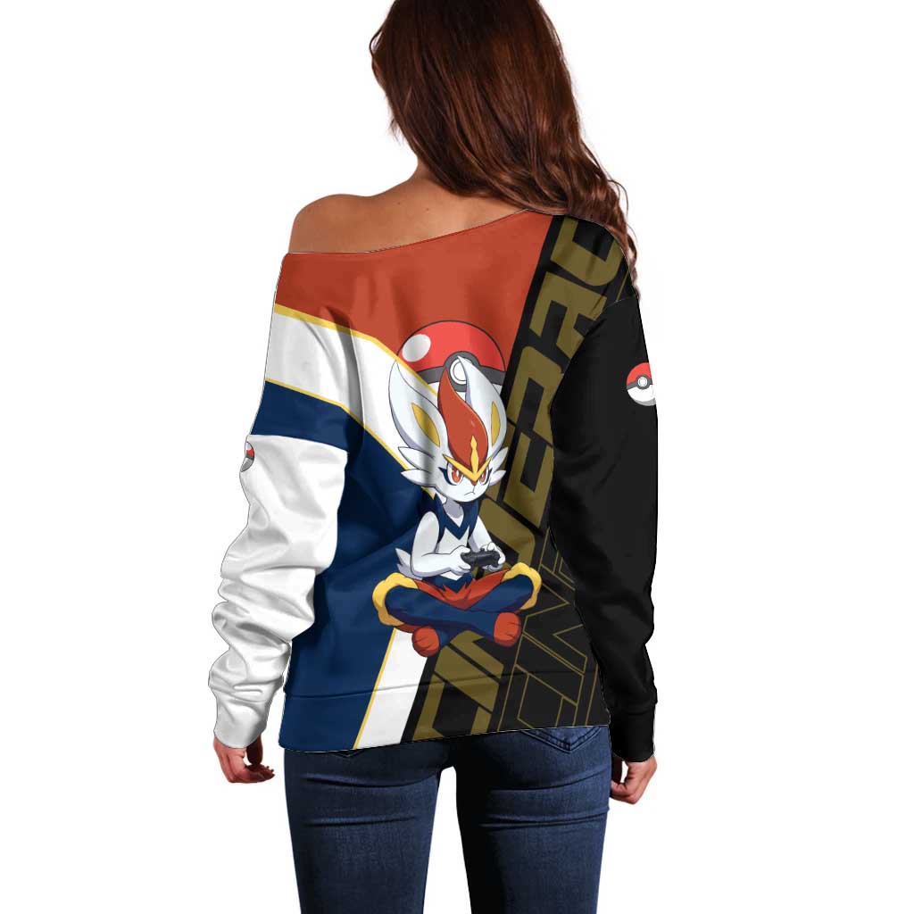 Cinderace Poké Off Shoulder Sweater Dynamic Retro Anime Style