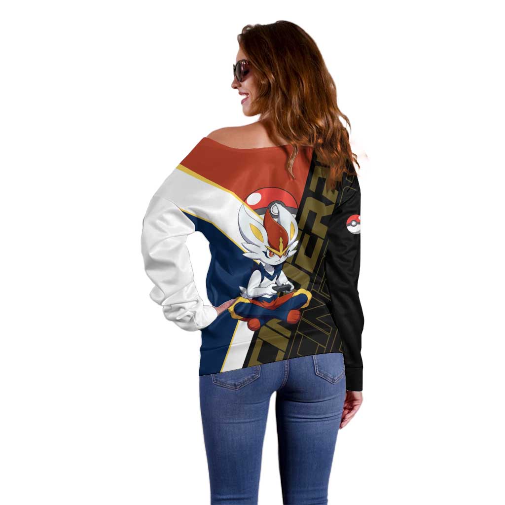 Cinderace Poké Off Shoulder Sweater Dynamic Retro Anime Style