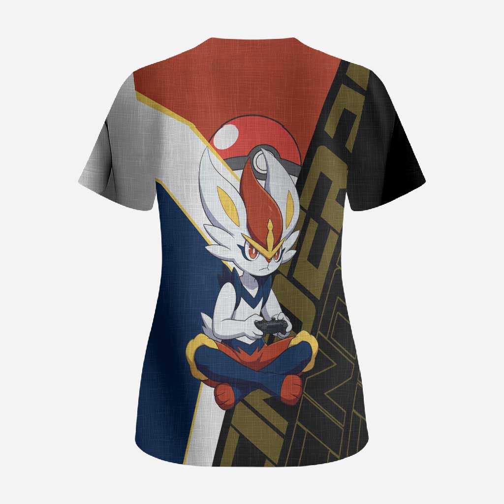 Cinderace Poké Scrub Top Dynamic Retro Anime Style
