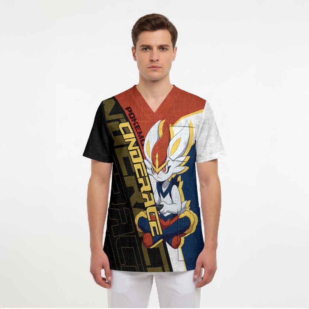 Cinderace Poké Scrub Top Dynamic Retro Anime Style