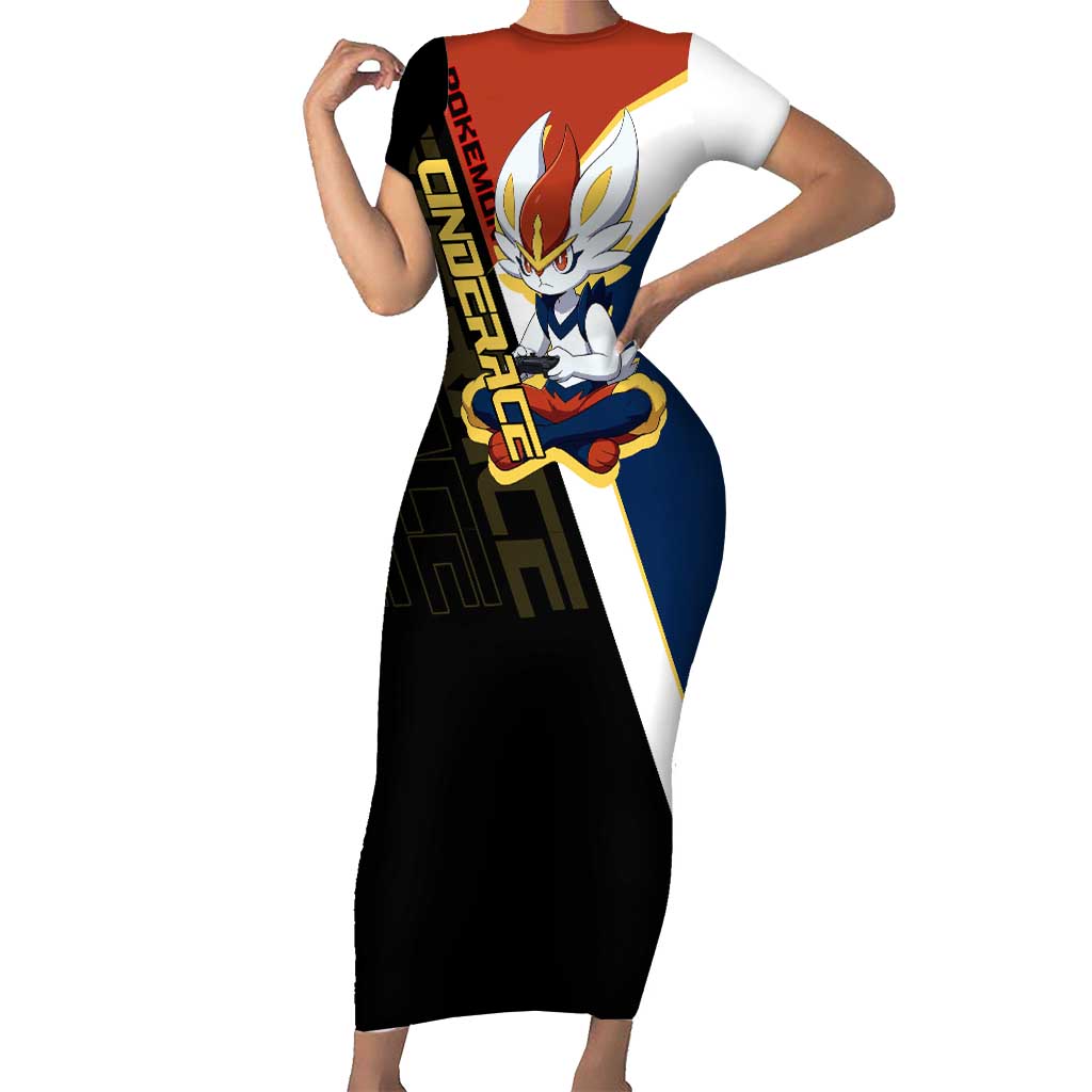 Cinderace Poké Short Sleeve Bodycon Dress Dynamic Retro Anime Style