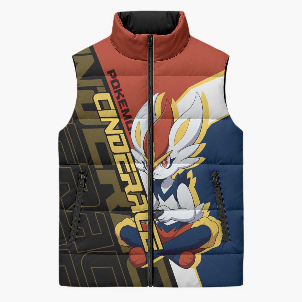 Cinderace Poké Sleeveless Puffer Jacket Dynamic Retro Anime Style
