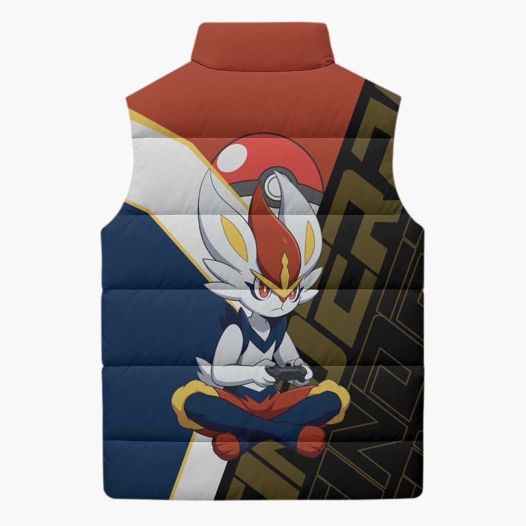 Cinderace Poké Sleeveless Puffer Jacket Dynamic Retro Anime Style