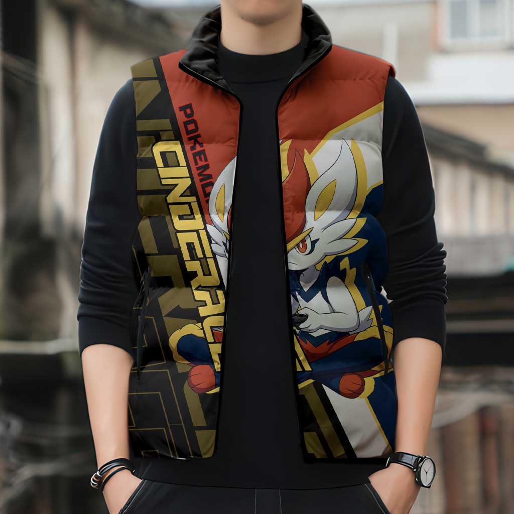 Cinderace Poké Sleeveless Puffer Jacket Dynamic Retro Anime Style