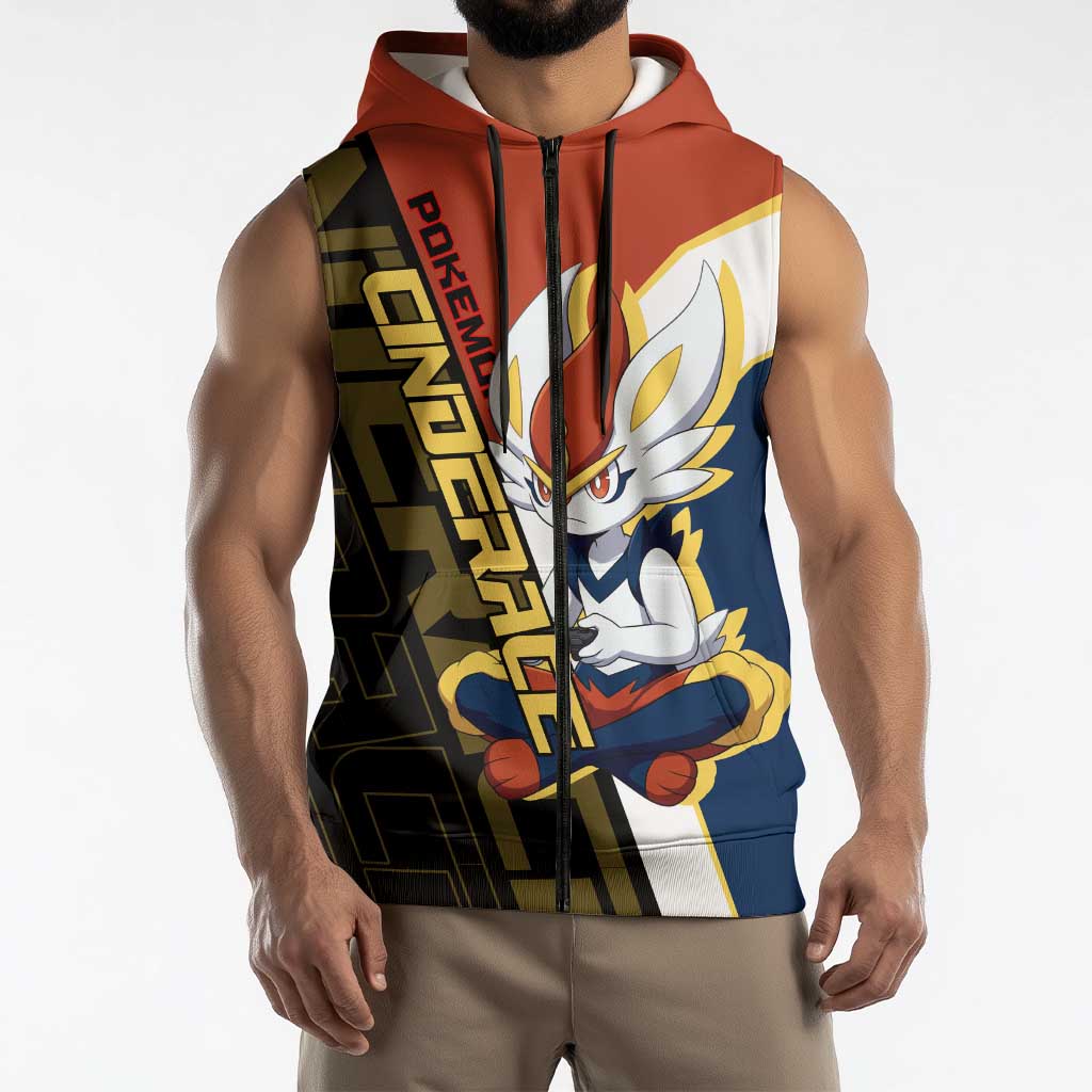Cinderace Poké Sleeveless Zip Hoodie Dynamic Retro Anime Style