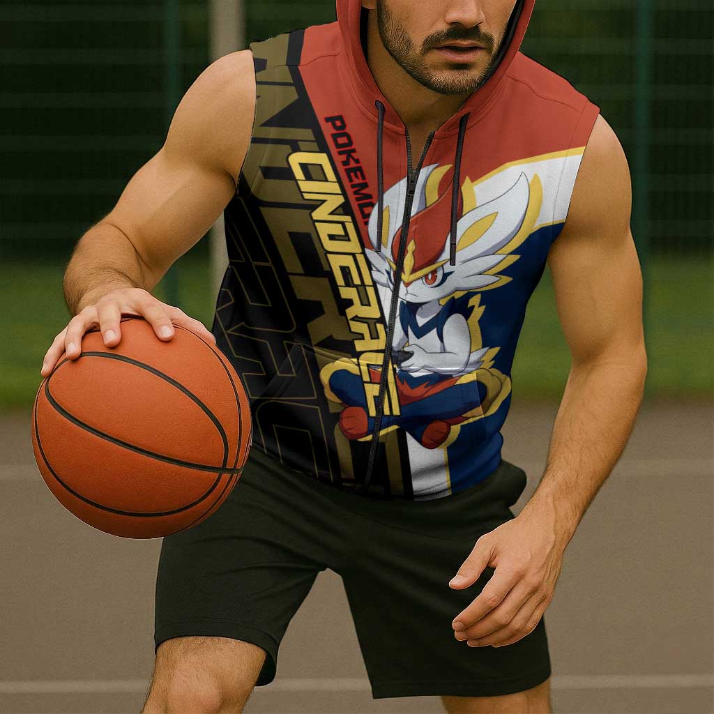 Cinderace Poké Sleeveless Zip Hoodie Dynamic Retro Anime Style