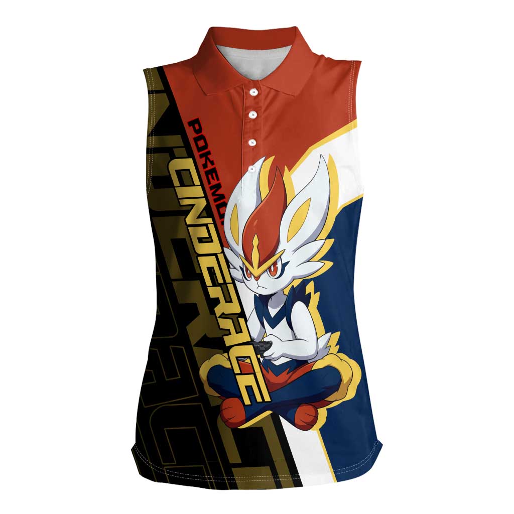Cinderace Poké Women Sleeveless Polo Shirt Dynamic Retro Anime Style
