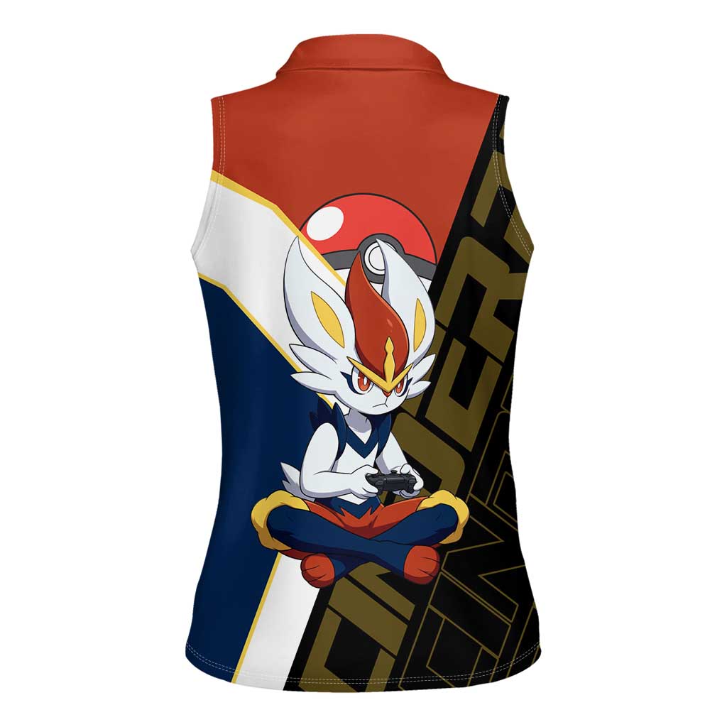 Cinderace Poké Women Sleeveless Polo Shirt Dynamic Retro Anime Style