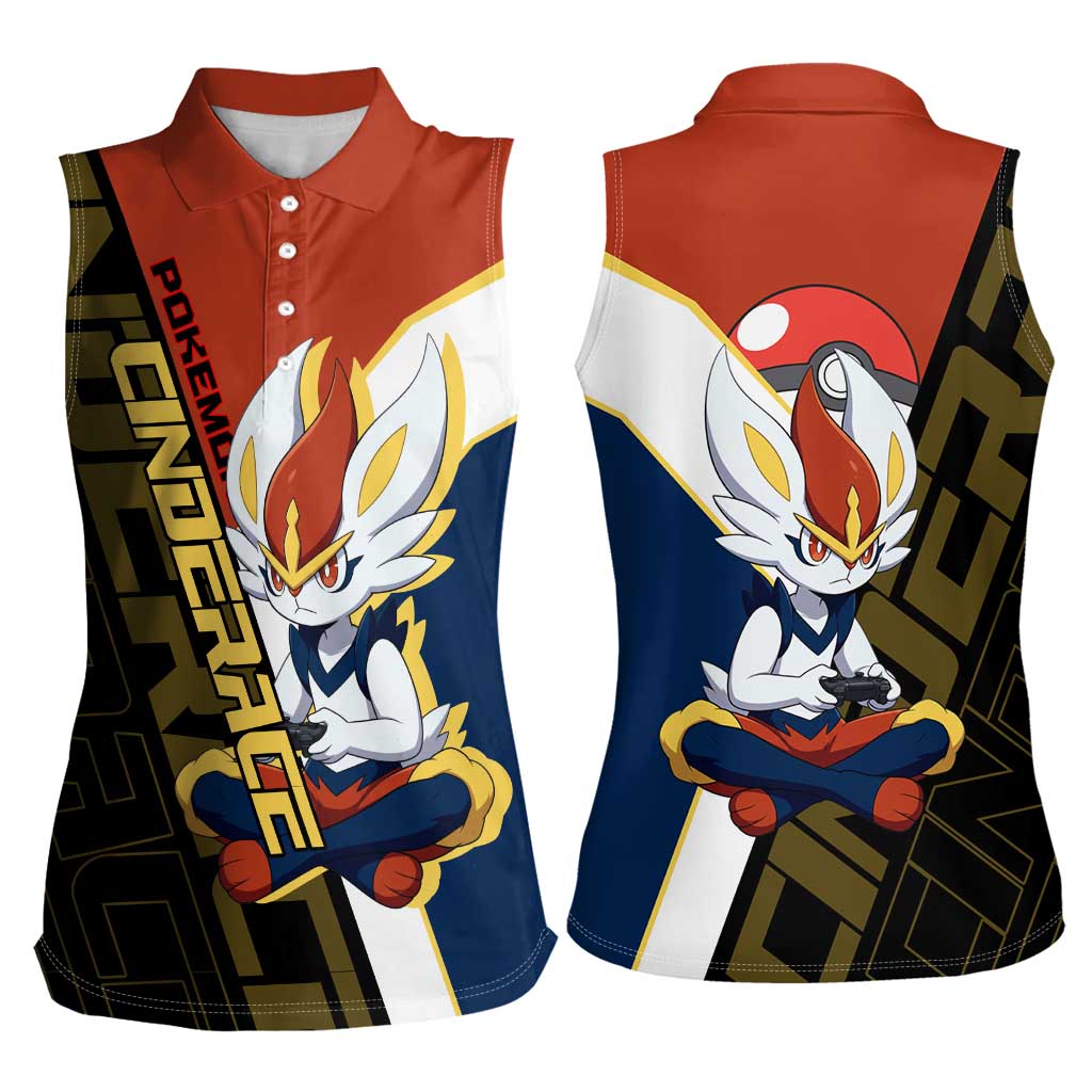 Cinderace Poké Women Sleeveless Polo Shirt Dynamic Retro Anime Style