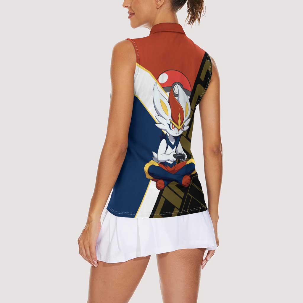 Cinderace Poké Women Sleeveless Polo Shirt Dynamic Retro Anime Style