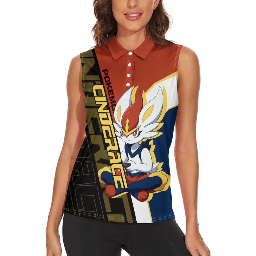 Cinderace Poké Women Sleeveless Polo Shirt Dynamic Retro Anime Style