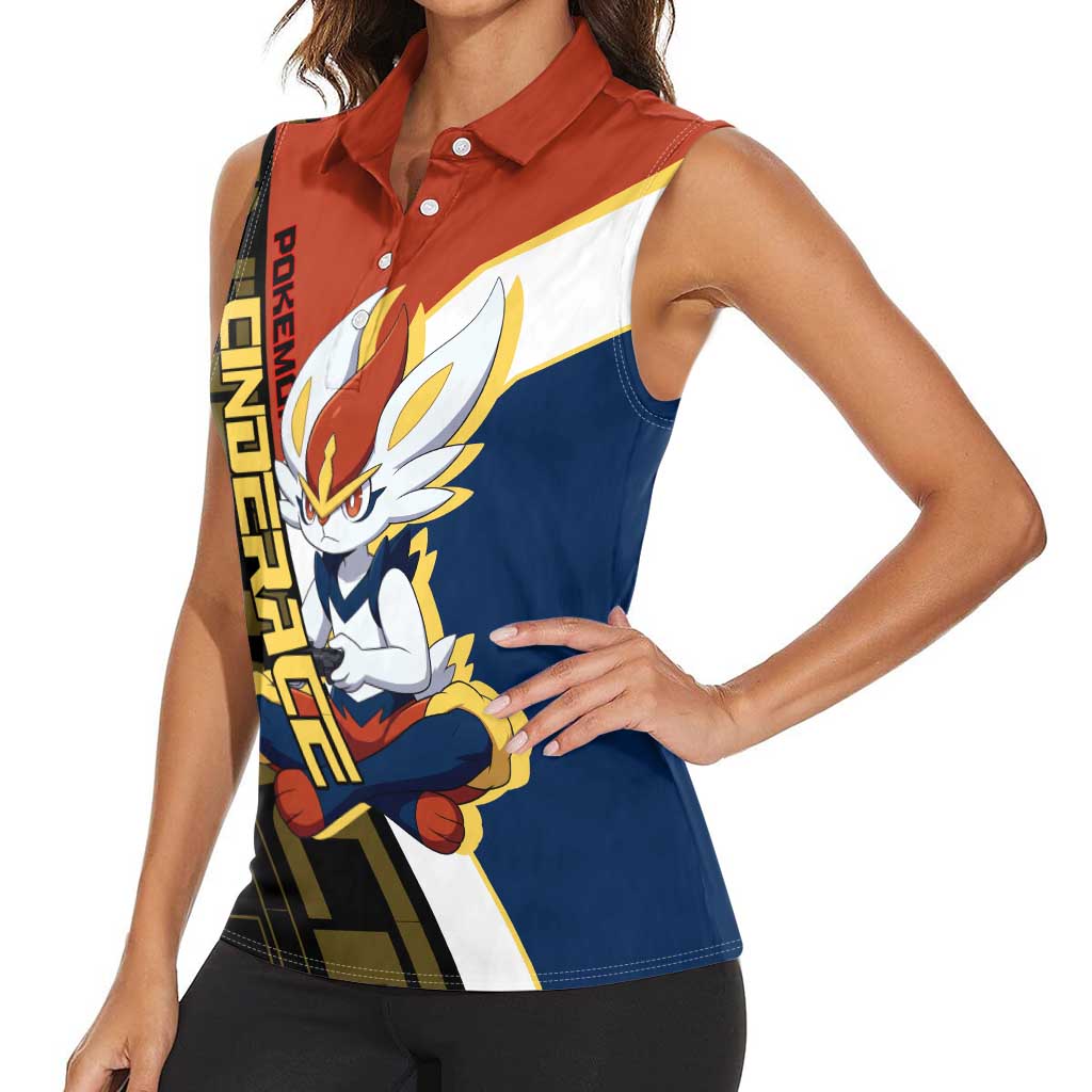Cinderace Poké Women Sleeveless Polo Shirt Dynamic Retro Anime Style
