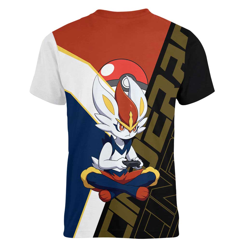 Cinderace Poké Women V-Neck T-Shirt Dynamic Retro Anime Style