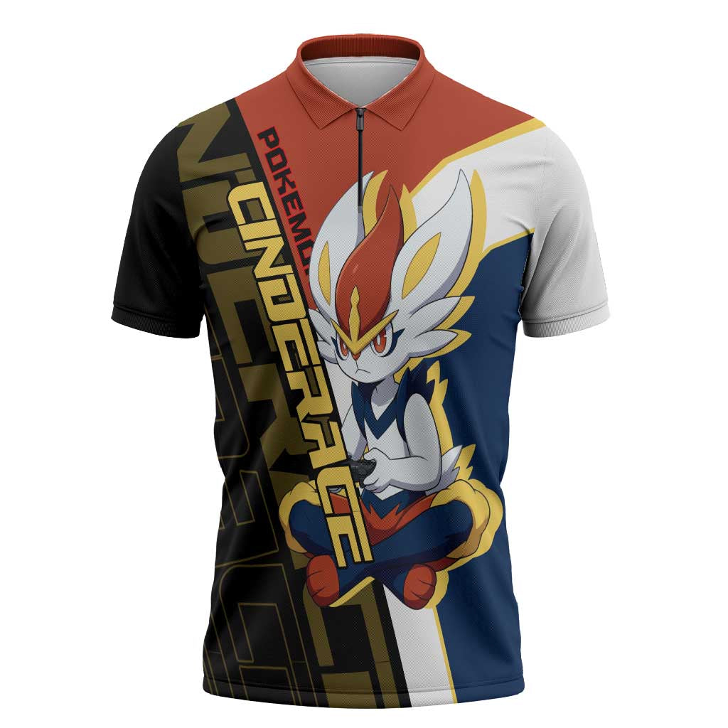 Cinderace Poké Zipper Polo Shirt Dynamic Retro Anime Style